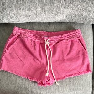 aerie Hot Pink Drawstring Frayed Hem Shorts